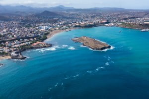 Aerial view of Praia city in Santiago - Capital of Cape Verde Islands - Cabo Verde